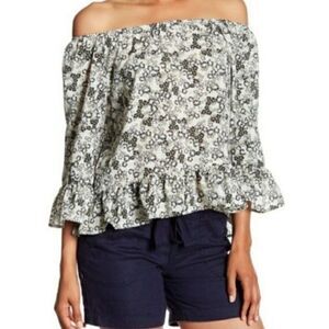 Sanctuary Off Shoulder Chiffon Ruffle Blouse Swing Top Floral M